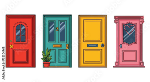 Charming colorful door collection displaying architectural diversity and design elements