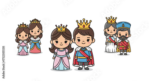 Cute Cartoon Royals Illustration: A Collection of Charming Kings and Queens Artwork
