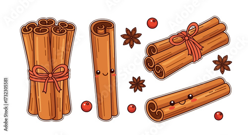 Delightful Cinnamon Sticks and Anise Stars: A Festive Culinary Spice Illustration