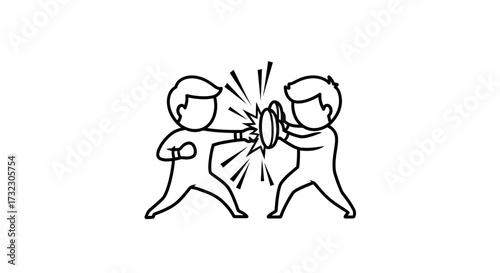 Doodle art depicting a confrontation scene with two characters engaged in combat  a dynamic visual