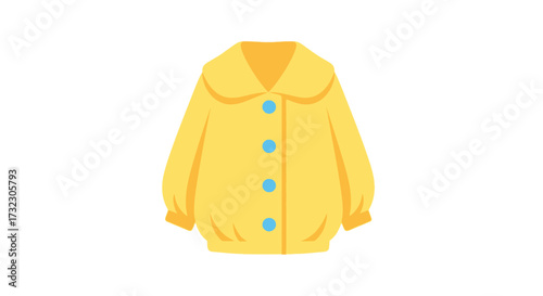 Delightful yellow coat with sky-blue buttons providing warmth and style icon