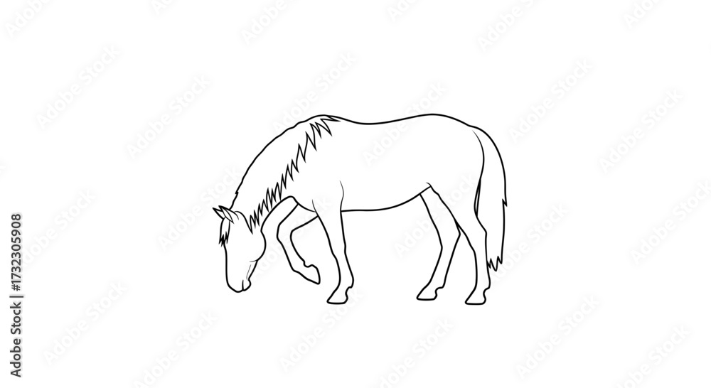 Fototapeta premium Elegantly grazing horse depicted in a minimalist black outline artwork style