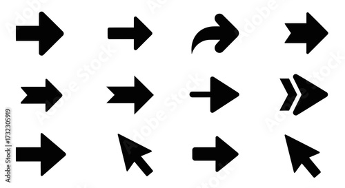 Diverse collection of navigational arrows, illustrating directional choices and design elements