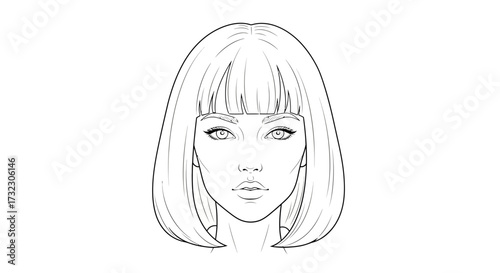 Graphical delineation of a woman's visage, showcasing a stylized bob and detailed facial features