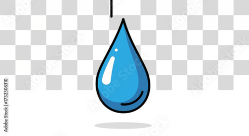 Illustration of a vibrant blue water droplet suspended against transparent background