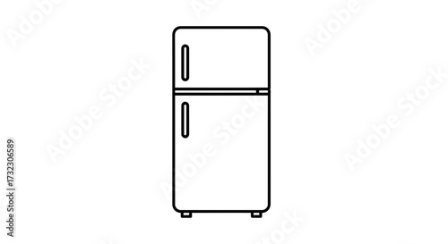 Minimalist depiction of a refrigerator in black and white outlining appliance for design projects