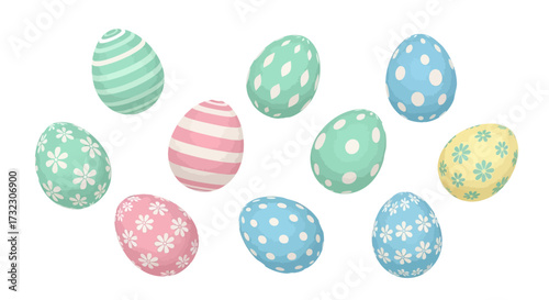 Pastel decorated easter eggs arrangement, springtime festival celebration preparation graphic