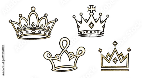 Sketchy elegance diverse collection of crown designs conveying royalty and distinction