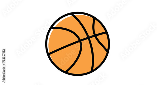 Stylized basketball icon, vibrant orange hues and graphic black lines for sports themes