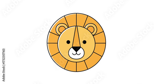 Stylized cartoon lion head with geometric mane in cheerful orange tones