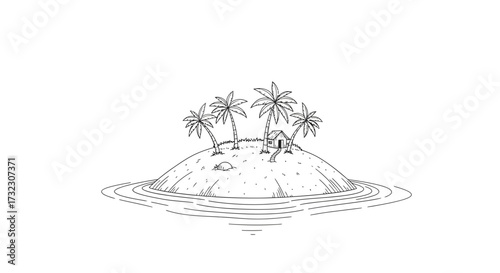 Tranquil retreat sketch: A secluded island sanctuary with swaying palms and serene waters