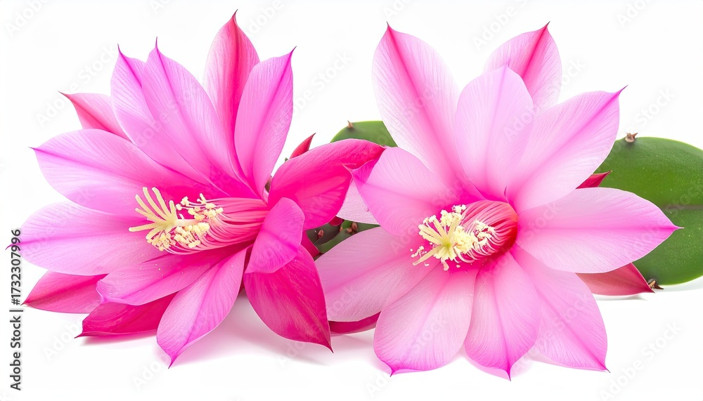 Fototapeta premium Pink Cactus Blossoms on White Backdrop for Cosmetics, Beauty or Floral Design