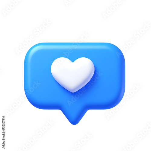 3d blue chat bubbles icon with heart like speech bubble symbol Chat message icons - talk messages bubble chat speech text box icon , social media communication and messaging background. 3d vector 