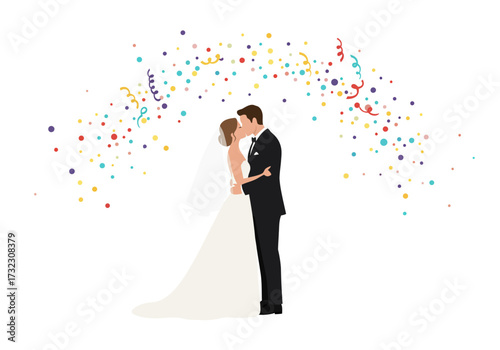 Wedding Day Bliss Couple Kissing Under Confetti Canopy