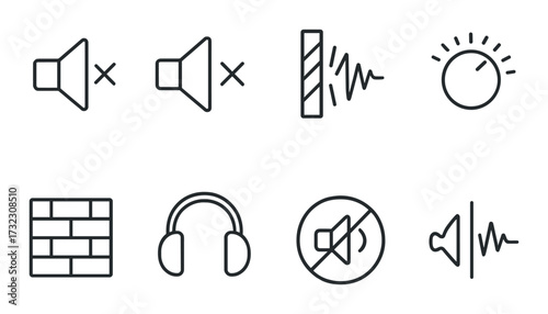 Sound control icons: volume, wave, mute, headphones, equalizer