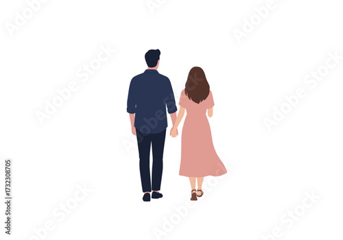 A couple is seen from behind walking away holding hands