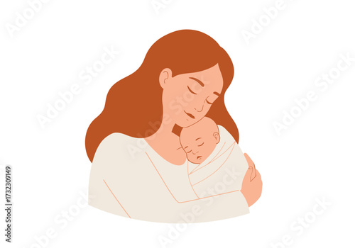A mother with red hair holds a baby in her arms Both are sleeping