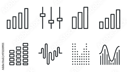 Minimalist black sound equalizer icons on gradient background