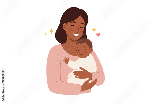 A smiling woman cradles a baby both appear joyful