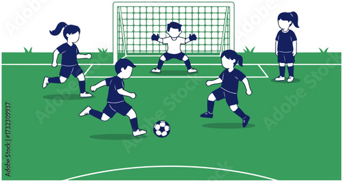 Children Playing Soccer Illustration on Field