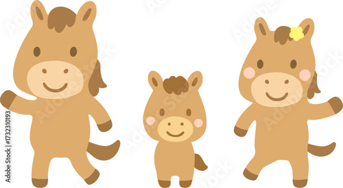 かわいい親子の馬のイラスト_擬人化