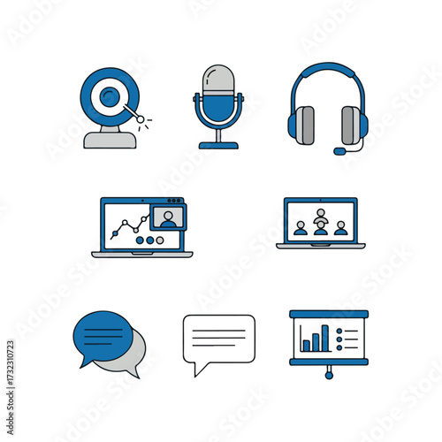Online Meeting and Communication Icon Set