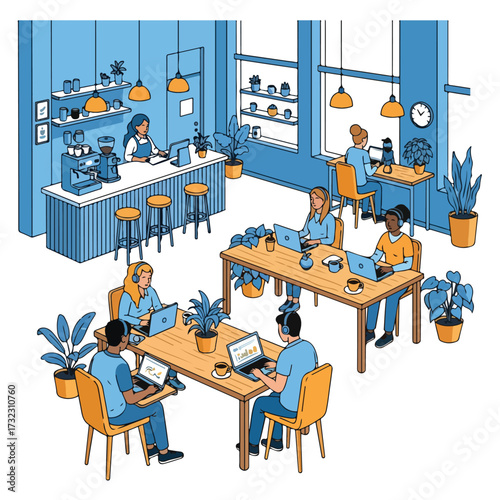 People Working in Modern Co-Working Space Illustration