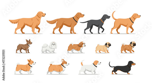 A variety of dog breeds in pixel art style.