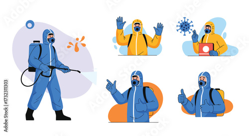 Scientists in protective suits fight against coronavirus.