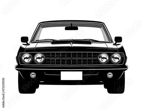 Black classic car front view
