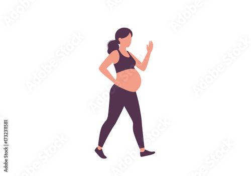 Pregnant woman in sportswear walking and waving