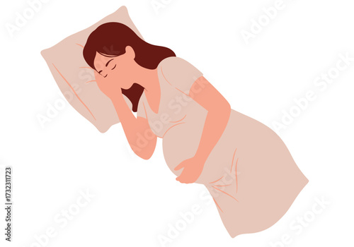 Pregnant woman sleeping on a pillow holding her belly