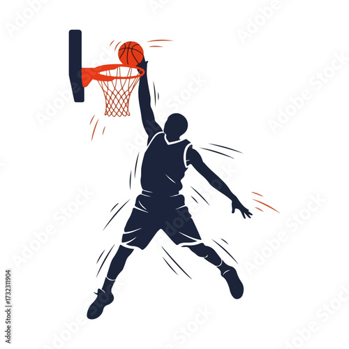 Vector Silhouette of Basketball Player Slam Dunking