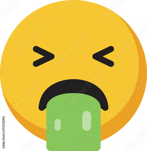 Yellow emoji face with closed eyes and green vomit, expressing sickness and disgust.