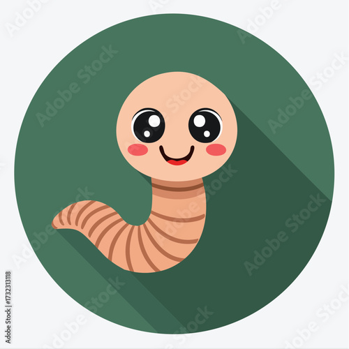 Happy cartoon worm with round head and big smile. Perfect for kids, insect icons, mascot, and fun illustration design.