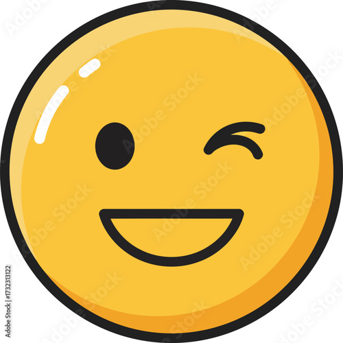 A cheerful yellow graphic icon of a winking face with a happy, open-mouthed smile.