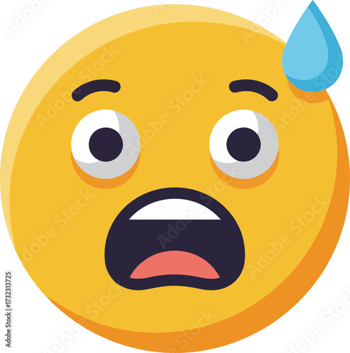 A yellow emoji face with wide, startled eyes, an open mouth expressing shock, and a sweat drop on its forehead, conveying a feeling of intense fear or anxiety.