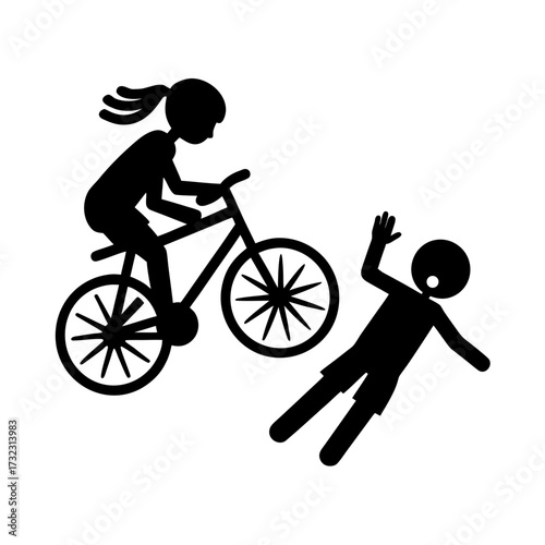 bicycle accident with a boy colliding into a woman.