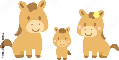 かわいい親子の馬のイラスト_四つ足