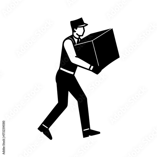 male worker carrying a heavy cardboard box vector