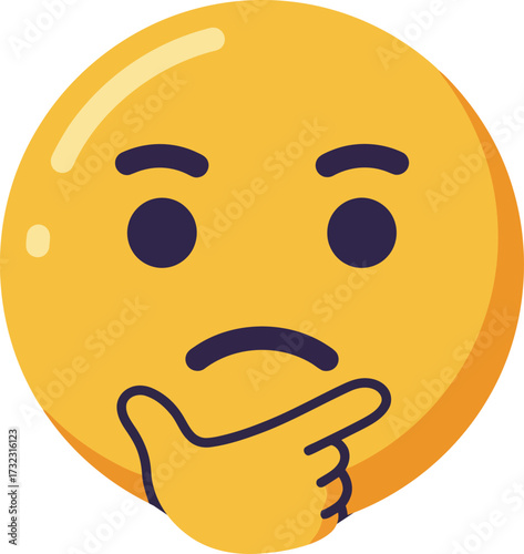 A yellow thinking face emoji with a hand resting on its chin, expressing contemplation, pondering, or deep thought.