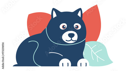 Cute Dog Illustration: A charming blue dog with big eyes sits calmly among stylized leaves, rendered in a modern, flat illustration style. Its friendly expression and soft colors create a warm.