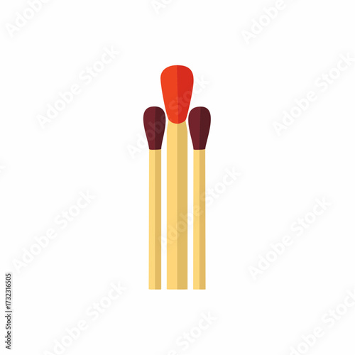 Three matches arranged vertically in an upright position with a red color head.