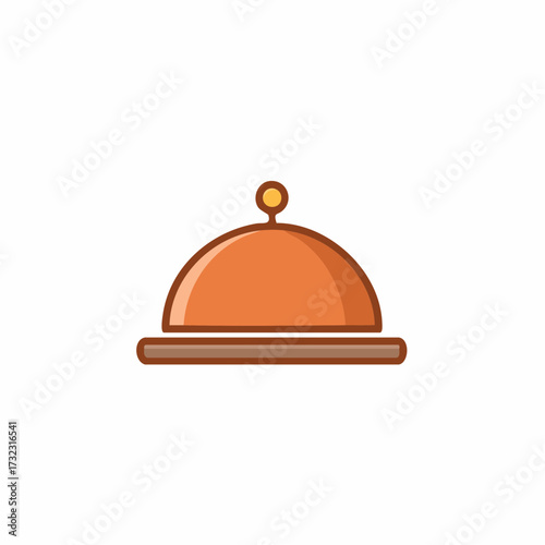 Warm Orange Food Cloche Serving Dome Plate Cover Minimalist Flat Design Illustration