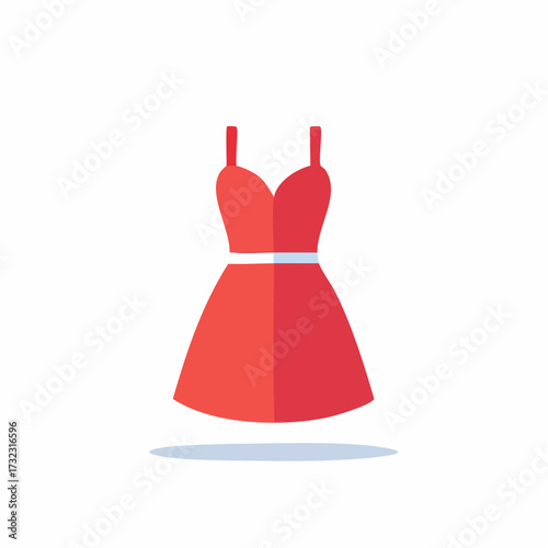 Stylish red women's dress with thin straps and a delicate waistline in a minimalist flat design.