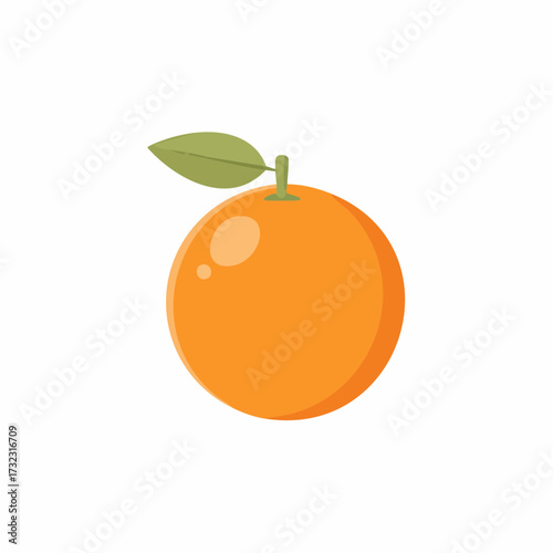 Orange fruit with leaf, flat design illustration
