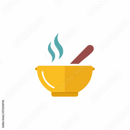 Steaming yellow bowl with pestle icon for traditional herbal remedies and natural medicine
