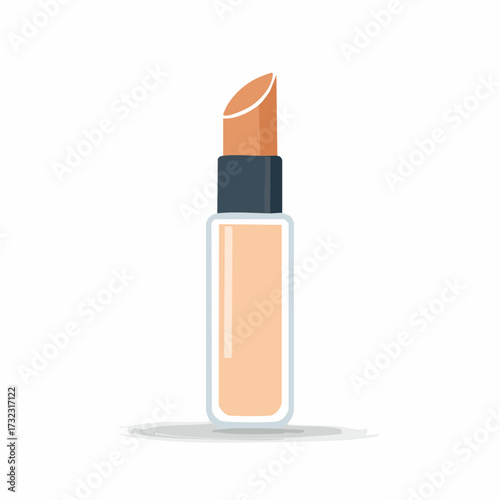 Flat vector cosmetic illustration of an orange lipstick with a dark blue cap for makeup and beauty product promotion