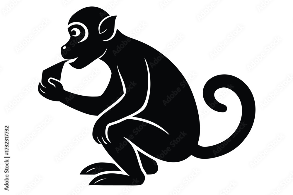 Obraz premium eating banana monkey vector icon silhouette