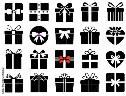 Download free vector graphic set of black and white gift box illustrations